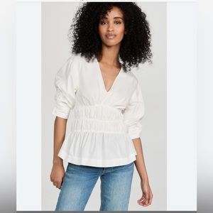 Jonathan Simkhai Yuni Cotton Poplin Puff Sleeve Ruched Top Size 10